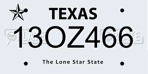 13OZ466 Texas License Plate