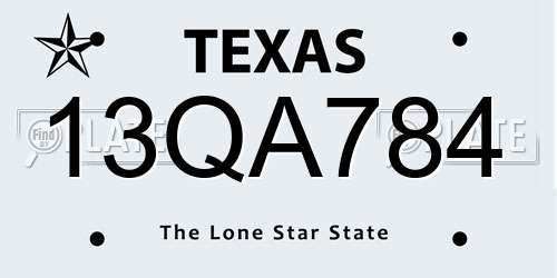 13QA784 Texas License Plate