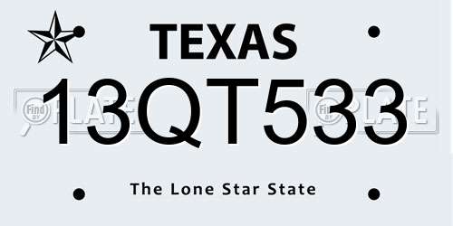 13QT533 Texas License Plate