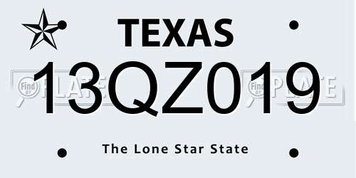 13QZ019 Texas License Plate
