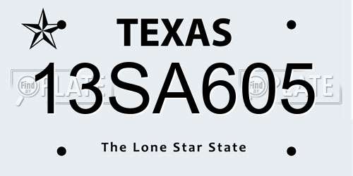 13SA605 Texas License Plate