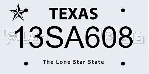 13SA608 Texas License Plate