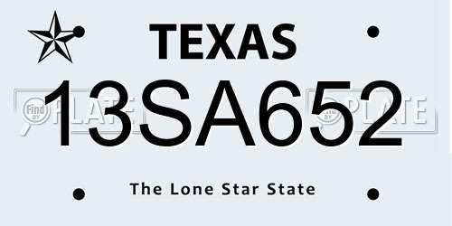 13SA652 Texas License Plate