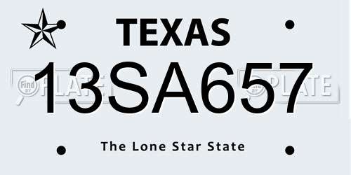 13SA657 Texas License Plate