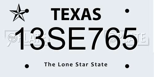 13SE765 Texas License Plate
