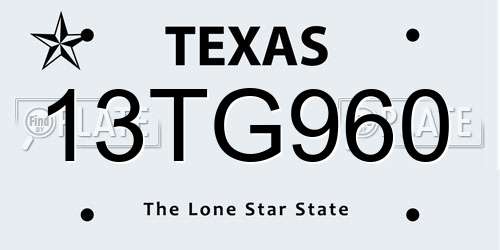 13TG960 Texas License Plate