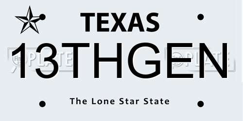 13THGEN Texas License Plate