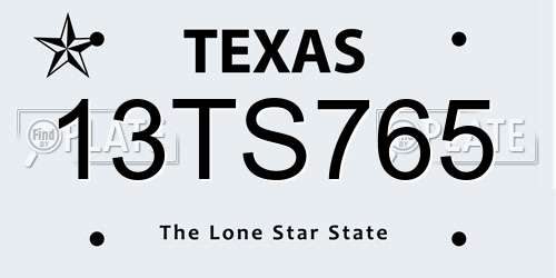 13TS765 Texas License Plate