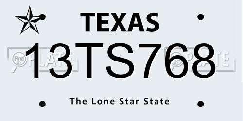 13TS768 Texas License Plate