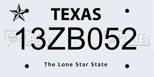 13ZB052 Texas License Plate