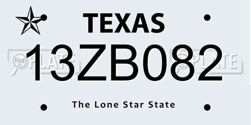 13ZB082 Texas License Plate