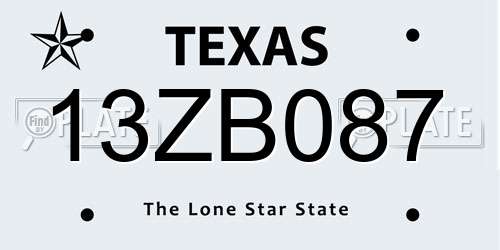 13ZB087 Texas License Plate
