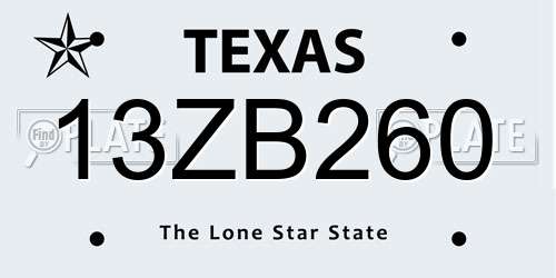 13ZB260 Texas License Plate