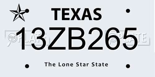 13ZB265 Texas License Plate