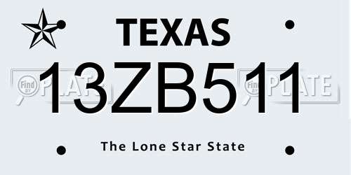 13ZB511 Texas License Plate