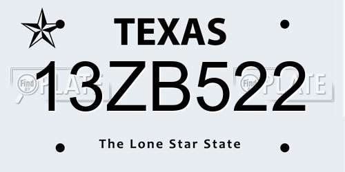 13ZB522 Texas License Plate