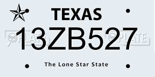 13ZB527 Texas License Plate