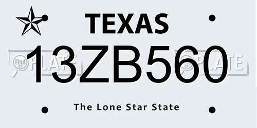 13ZB560 Texas License Plate