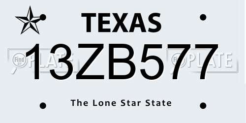 13ZB577 Texas License Plate