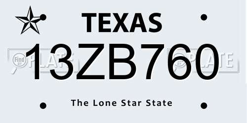 13ZB760 Texas License Plate