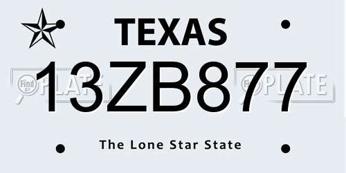 13ZB877 Texas License Plate