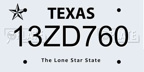13ZD760 Texas License Plate