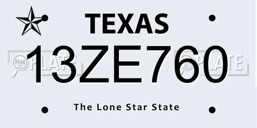 13ZE760 Texas License Plate