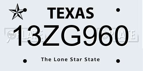 13ZG960 Texas License Plate