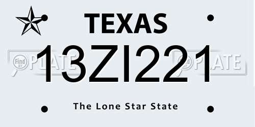 13ZI221 Texas License Plate