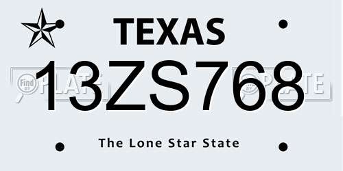 13ZS768 Texas License Plate