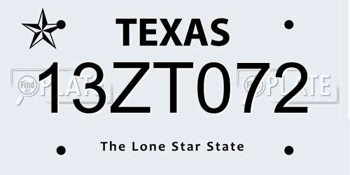 13ZT072 Texas License Plate