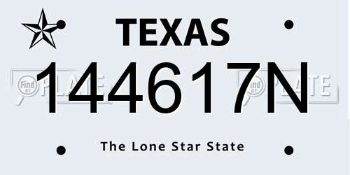 144617N Texas License Plate