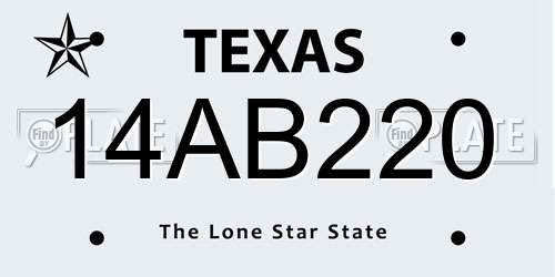 14AB220 Texas License Plate