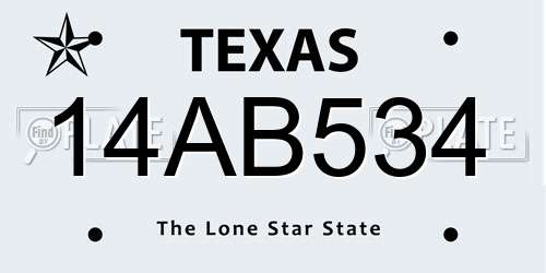 14AB534 Texas License Plate