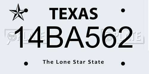 14BA562 Texas License Plate