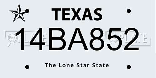14BA852 Texas License Plate