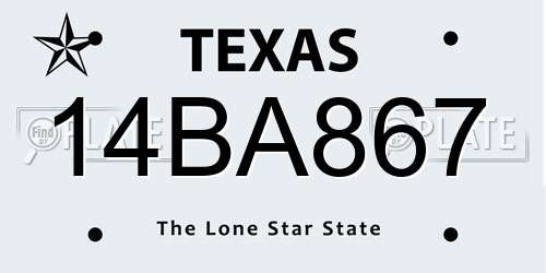 14BA867 Texas License Plate