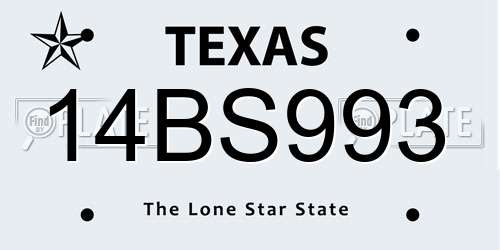 14BS993 Texas License Plate
