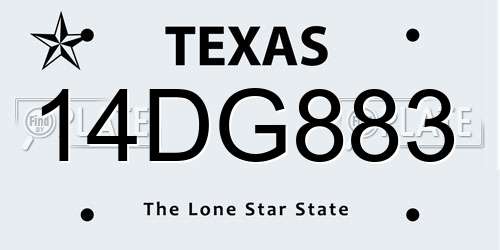 14DG883 Texas License Plate