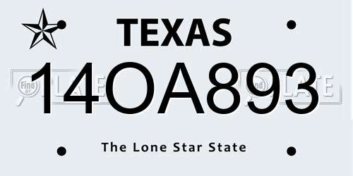 14OA893 Texas License Plate
