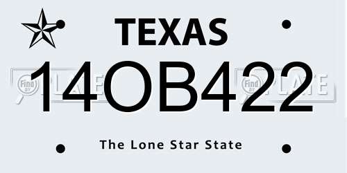 14OB422 Texas License Plate