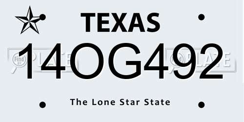 14OG492 Texas License Plate