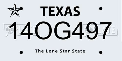 14OG497 Texas License Plate