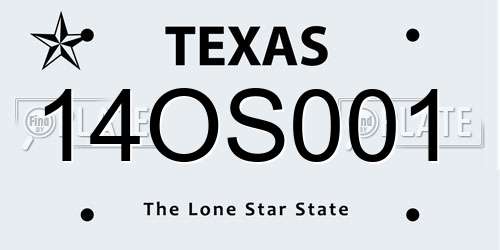 14OS001 Texas License Plate