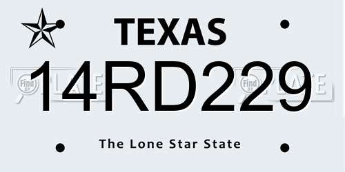 14RD229 Texas License Plate