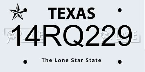 14RQ229 Texas License Plate
