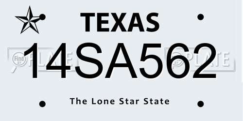 14SA562 Texas License Plate