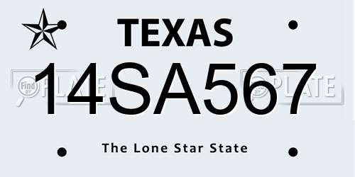 14SA567 Texas License Plate