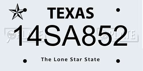 14SA852 Texas License Plate