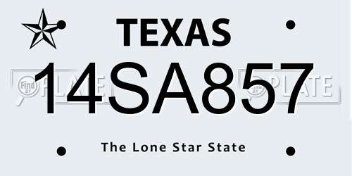 14SA857 Texas License Plate